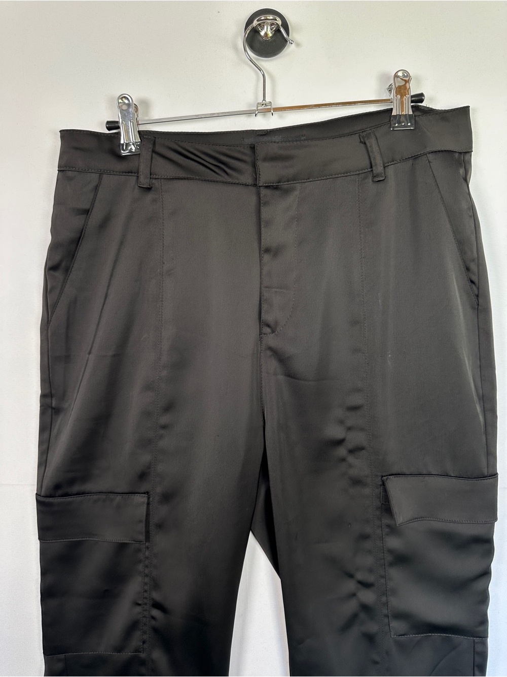 Love Tree Black Satin Cargo Jogger Pants Size L - Picture 2 of 7